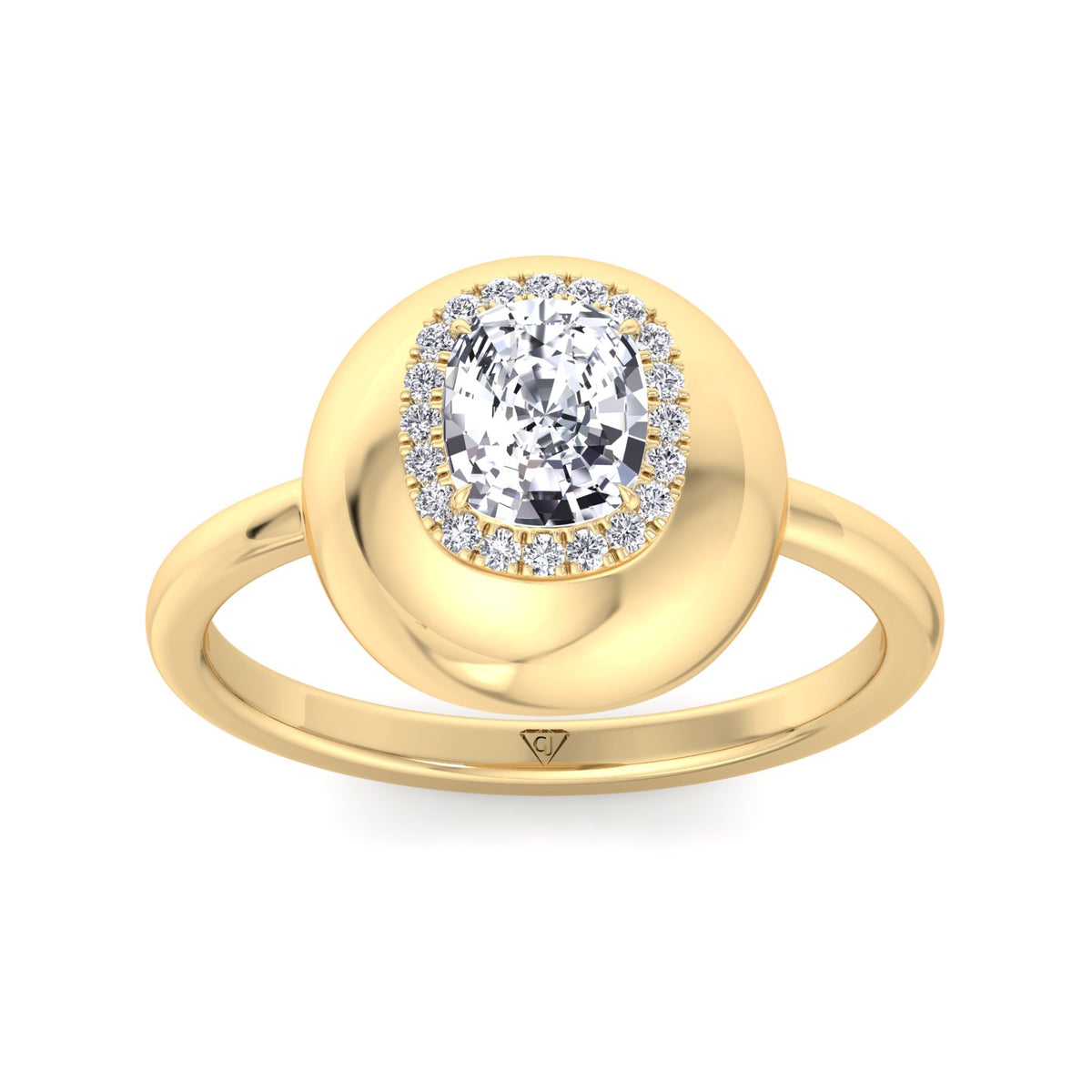 Inez - Bubble Bezel Cushion Shape Halo Diamond Engagement Ring - Gem Jewelers Co