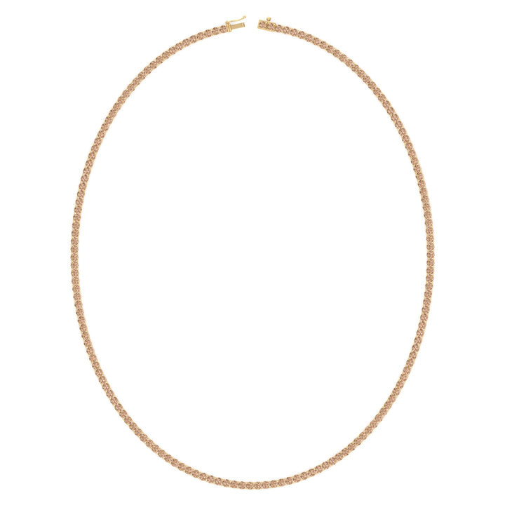 4 Prong Champagne Diamond Tennis Necklace 18K Solid Gold