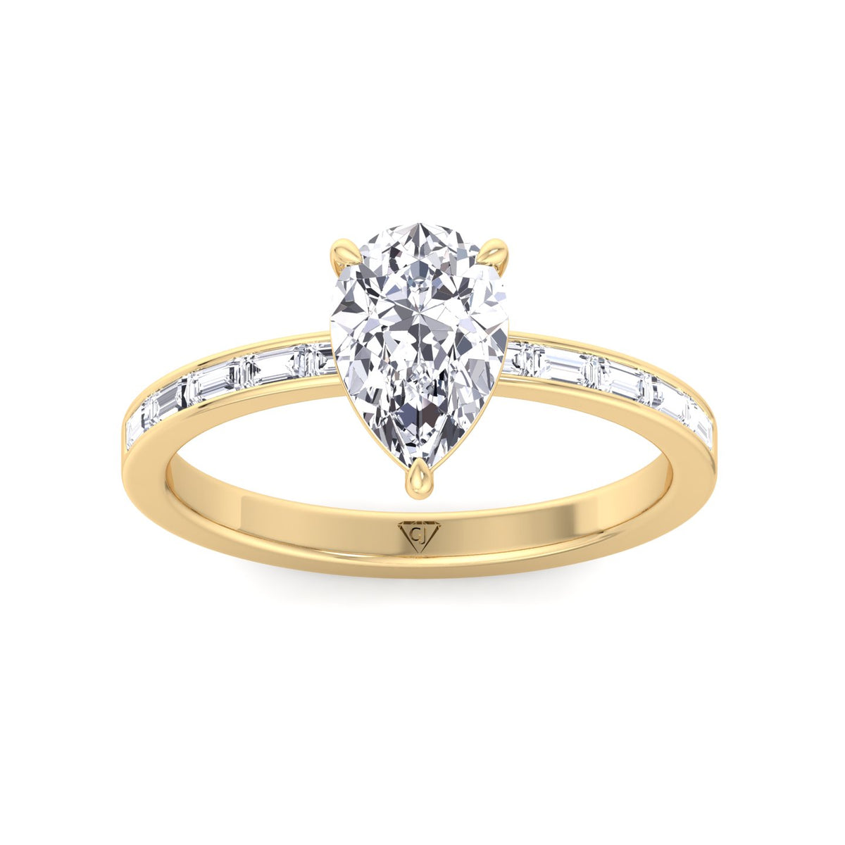 Gina - Pear Shape Diamond Engagement Ring with Baguette Shape Channel Set Side Stone Band - Gem Jewelers Co