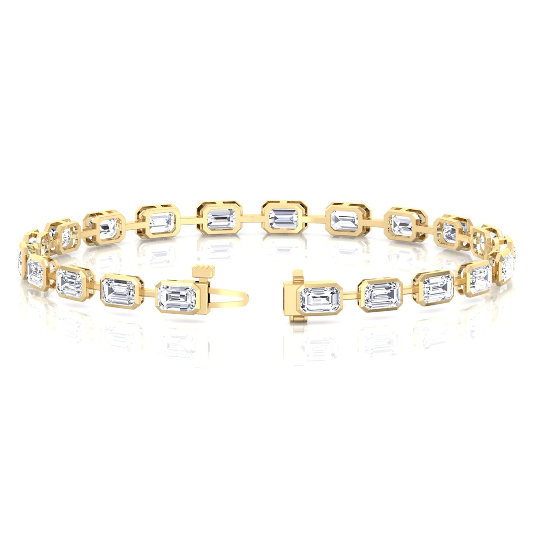 Bezel Set Emerald Cut Natural Diamond Station Bracelet Yellow Gold 14K