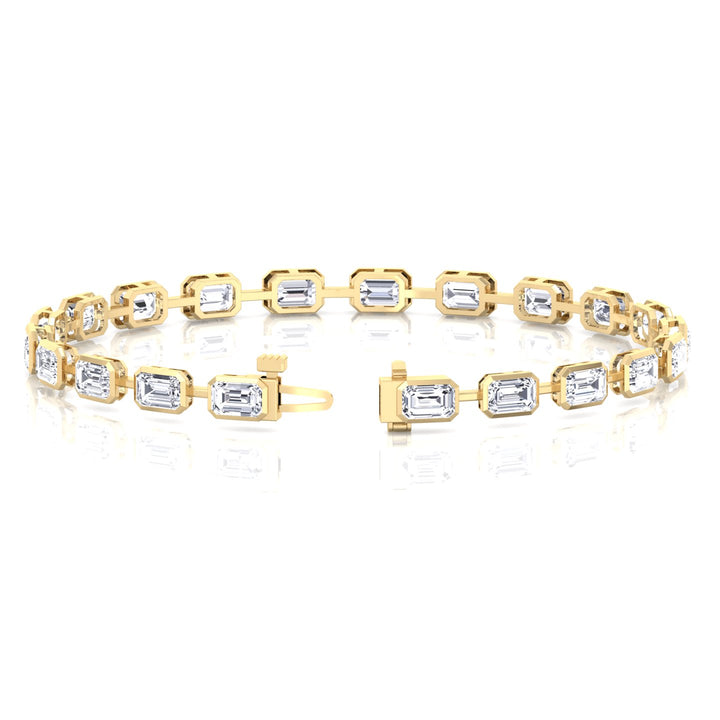 Bezel Set Emerald Cut Natural Diamond Station Bracelet Yellow Gold 14K