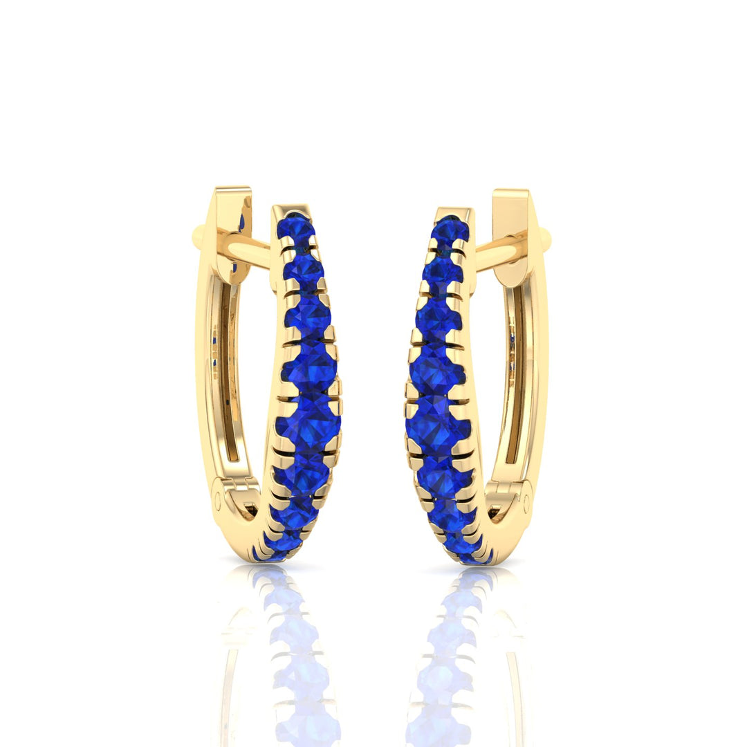 Natural Blue Sapphire Graduated Round Shape Huggie Hoop Earrings  YG 2