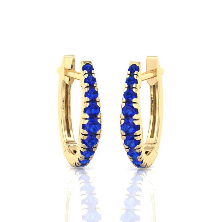 Natural Blue Sapphire Graduated Round Shape Huggie Hoop Earrings  YG 2