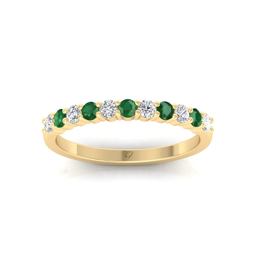 0.70CT Round Alternating Natural Green Emerald and Diamonds Halfway Eternity Band