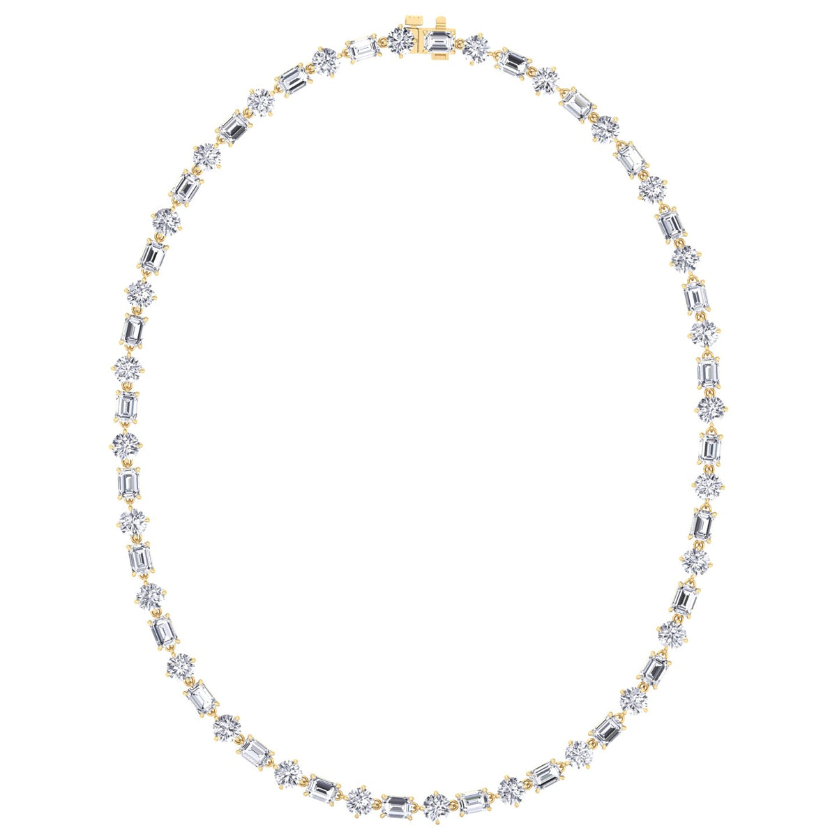 Alternating Emerald and Round Natural Diamond Tennis Necklace Yellow Gold 14K 18K