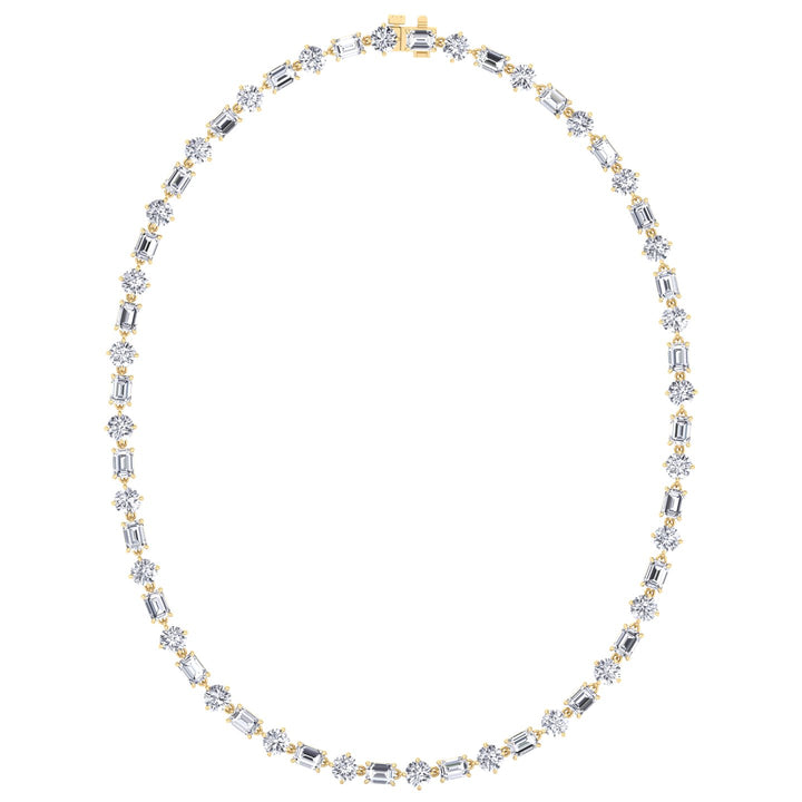 Alternating Emerald and Round Natural Diamond Tennis Necklace Yellow Gold 14K 18K