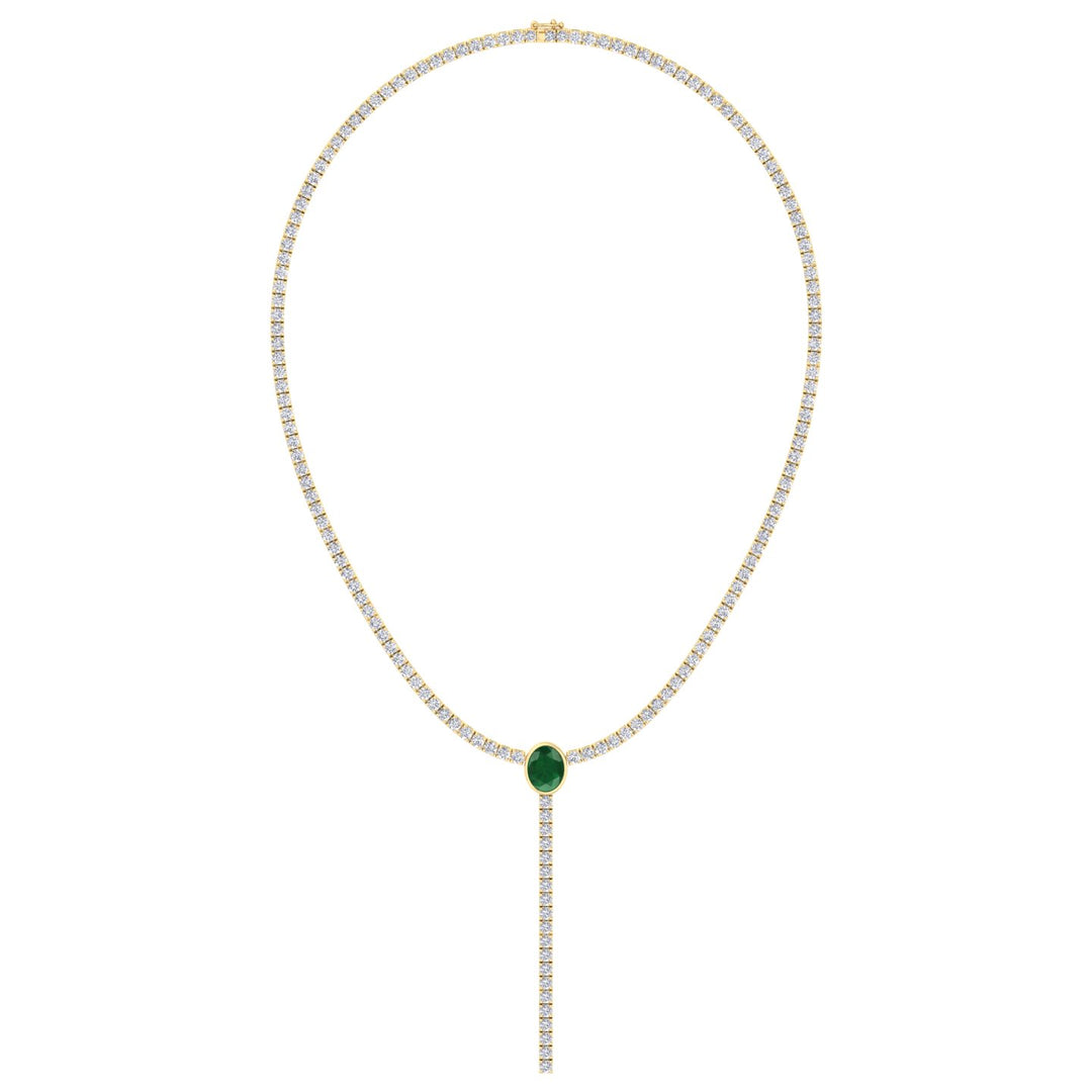 10.50CT T.W Round Natural Diamond Lariat Tennis Necklace with Natural Green Emerald Centerpiece