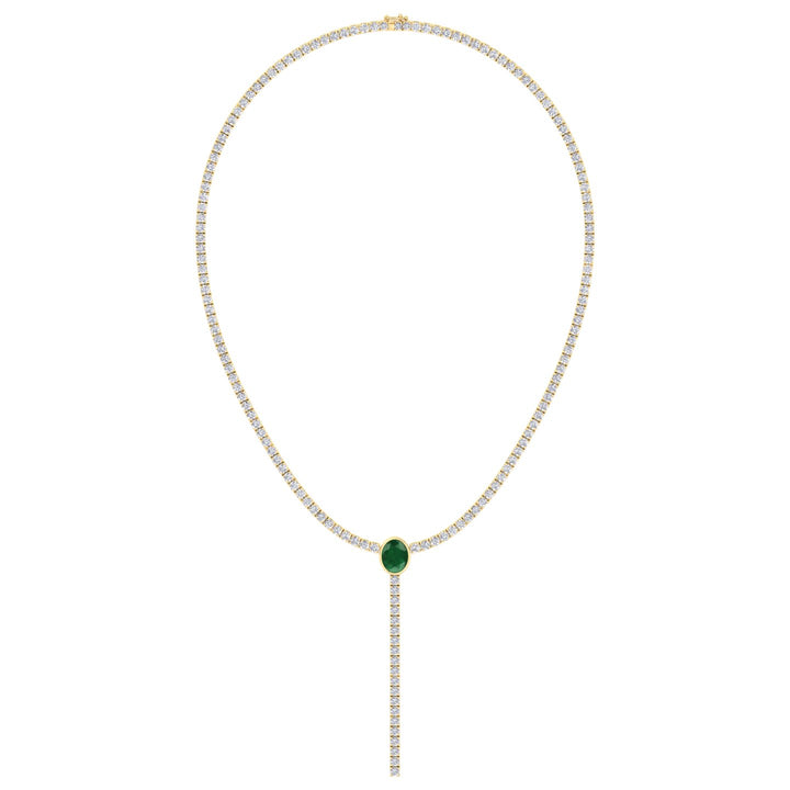 10.50CT T.W Round Natural Diamond Lariat Tennis Necklace with Natural Green Emerald Centerpiece