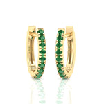 Natural Green Emerald Round Shape Huggie Hoop Earrings Yellow Gold 14K