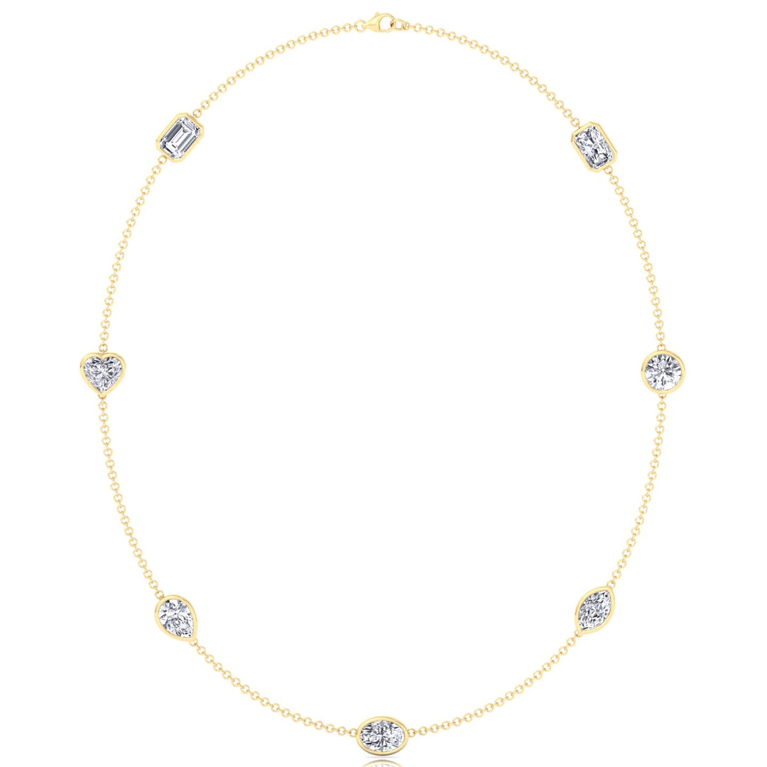 Multi Shape Natural Diamonds By The Yard Necklace Yellow Gold 14K