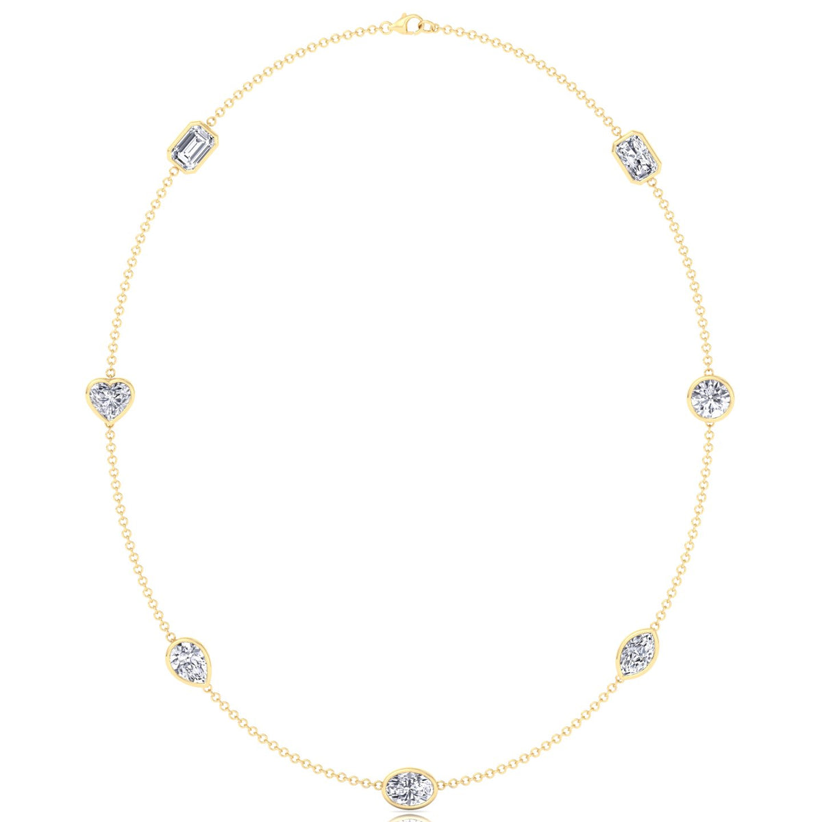 Multi Shape Natural Diamonds By The Yard Necklace Yellow Gold 14K