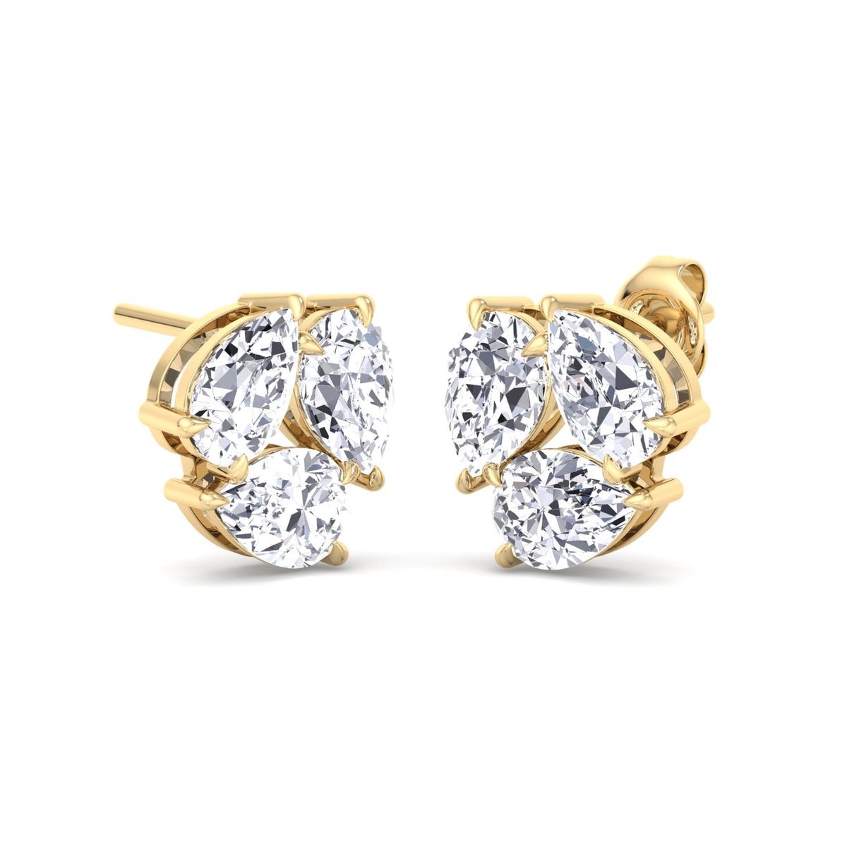 3 Piece Pear Shape Natural Diamond Studs Yellow Gold 14K 18K