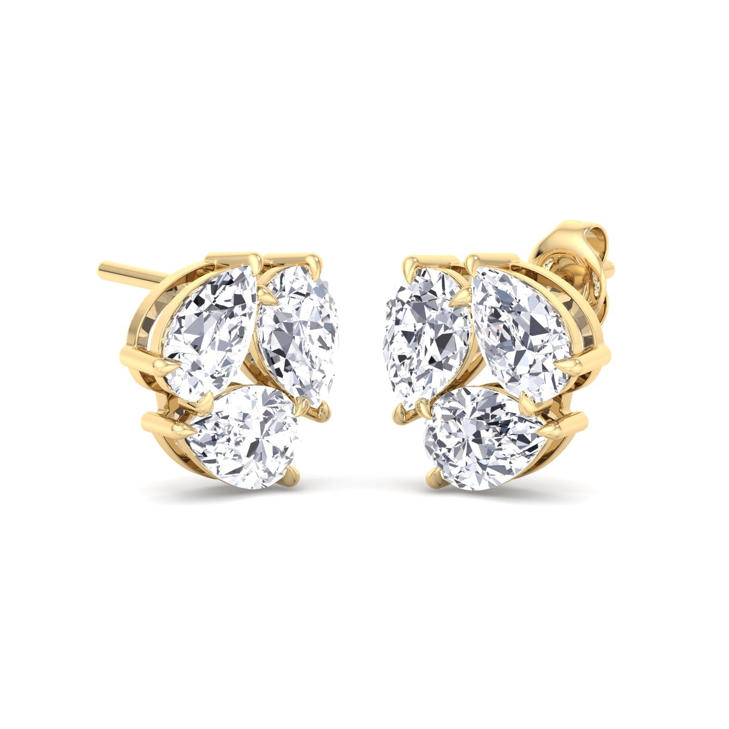 3 Piece Pear Shape Natural Diamond Studs Yellow Gold 14K 18K
