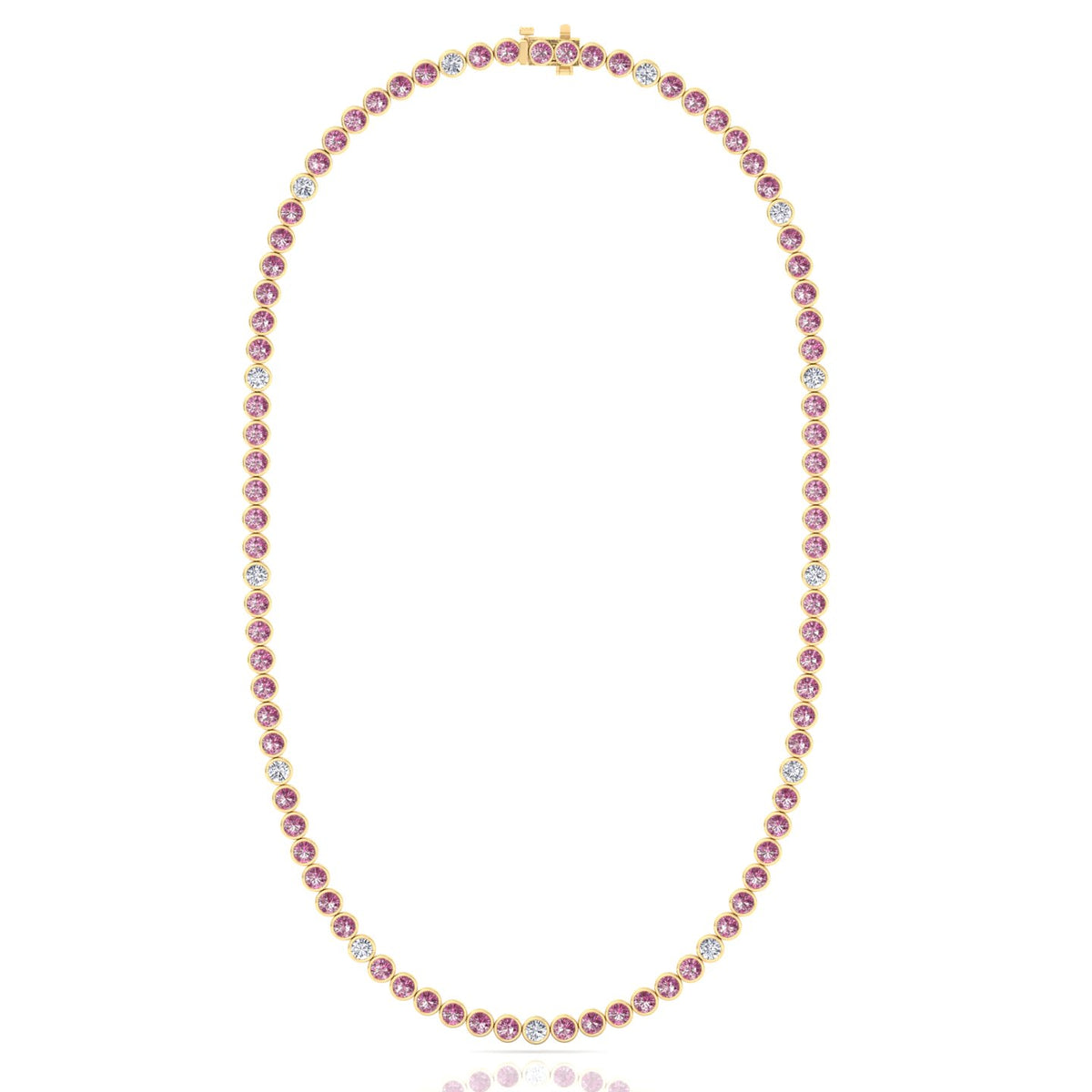 Bezel Set Natural Pink Sapphire Tennis Necklace with Diamonds
Yellow Gold 14K 18K