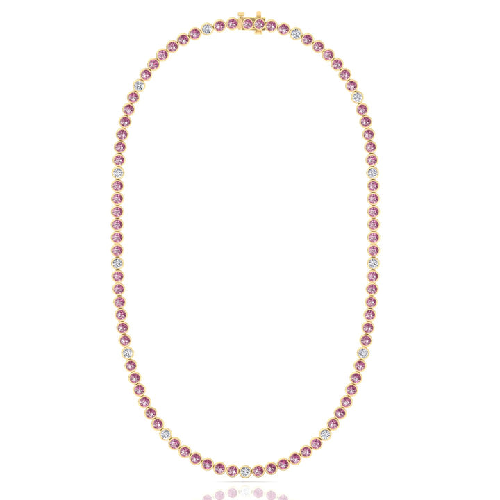 Bezel Set Natural Pink Sapphire Tennis Necklace with Diamonds
Yellow Gold 14K 18K