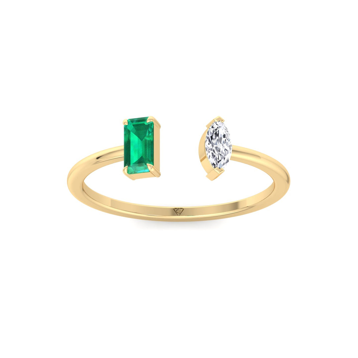 Zaria - Green Emerald & Marquise Shape Diamond Stackable Ring - Gem Jewelers Co