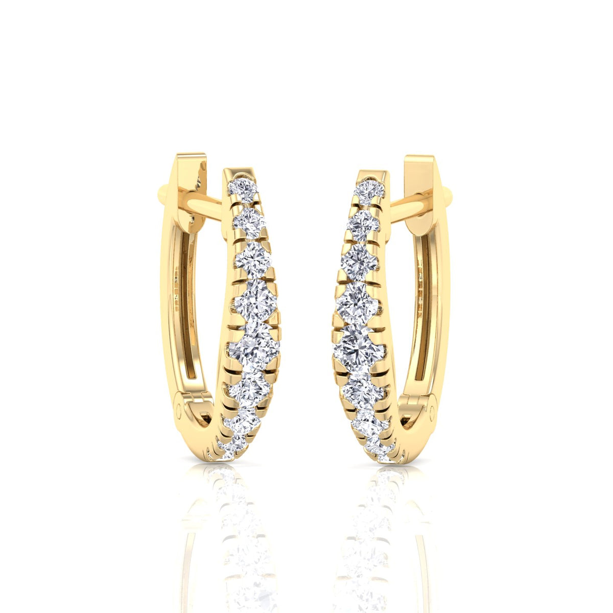 Graduated Round Shape Natural Diamond Huggie Hoop Earrings Yellow Gold 14K