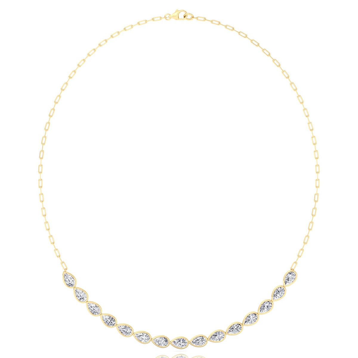 Paper Clip and Pear Shape Bezel Set Diamond Tennis Necklace Yellow Gold 14K 18K