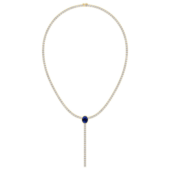 10.50CT T.W Round Natural Diamond Lariat Tennis Necklace with Natural Blue Sapphire Centerpiece