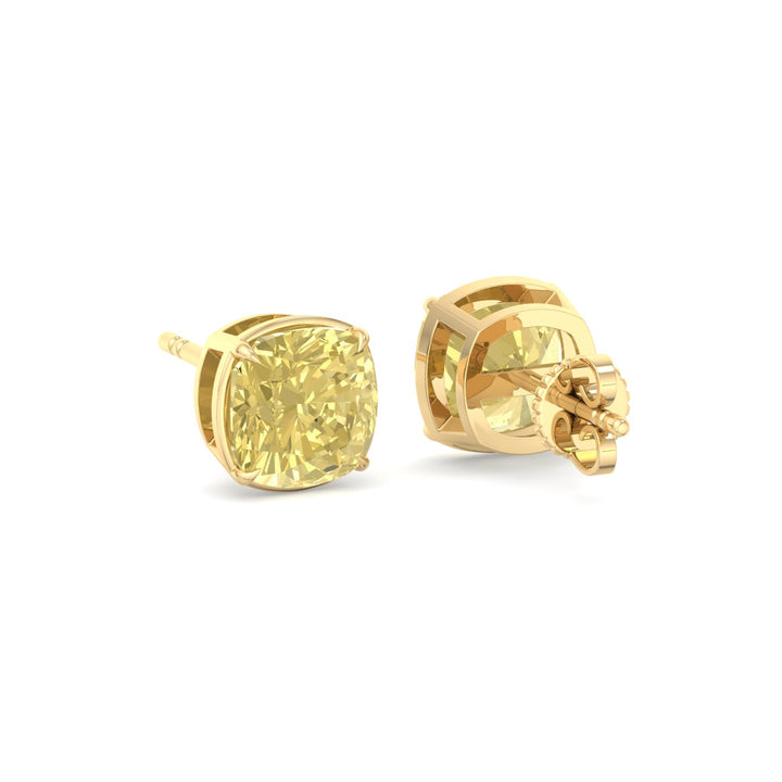 Natural Fancy Yellow Cushion Cut Diamond Studs Yellow Gold 