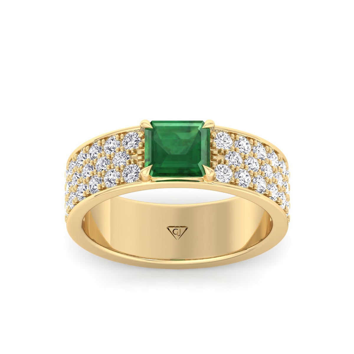 Natural Green Emerald Cushion Cut with Pave Eternity Band YG 2