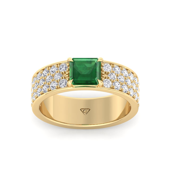 Natural Green Emerald Cushion Cut with Pave Eternity Band YG 2