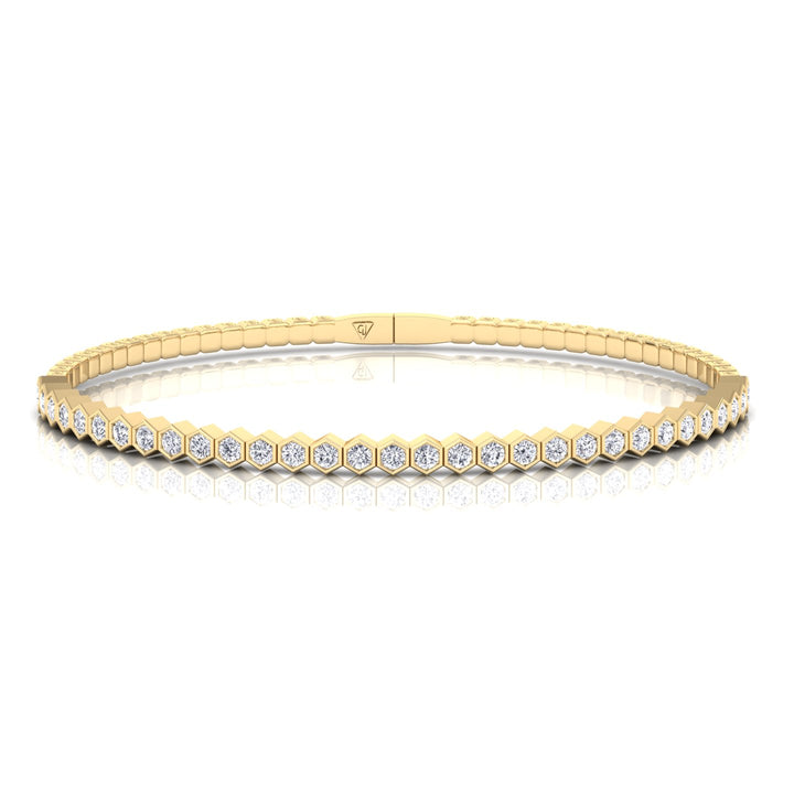 Hexagonal Bezel Set Natural Diamond Flexible Bangle Yellow Gold 14K 18K
