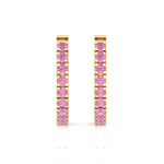 Natural Pink Sapphire Round Shape Huggie Hoop Earrings Yellow Gold 1
