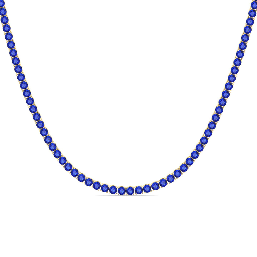Men's Natural Blue Sapphire Tennis Necklace Yellow Gold 14K 