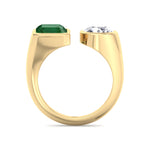 Pamina - Bezel Set Toi Et Moi Green Emerald and Pear Shape Diamond Open Ring - Gem Jewelers Co
