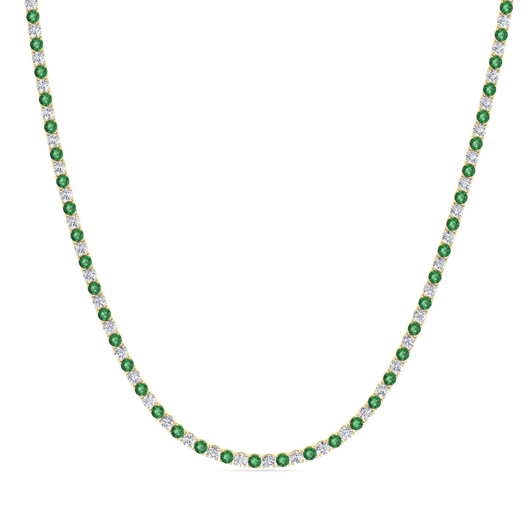 Alternating Green Emerald and Natural Diamond Tennis Necklace