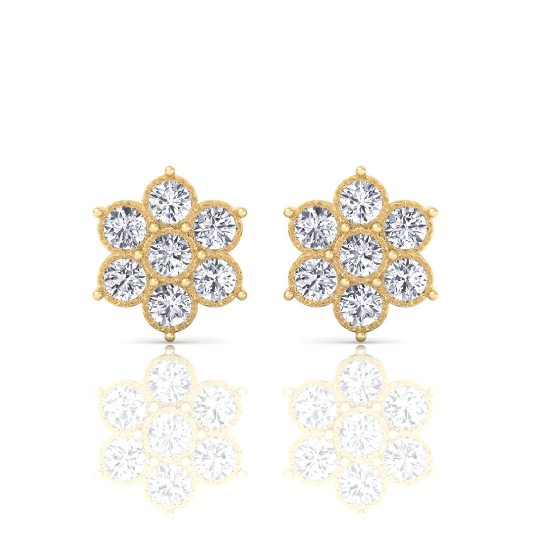 Vintage Style Natural Diamond Flower Earrings Yellow 14K