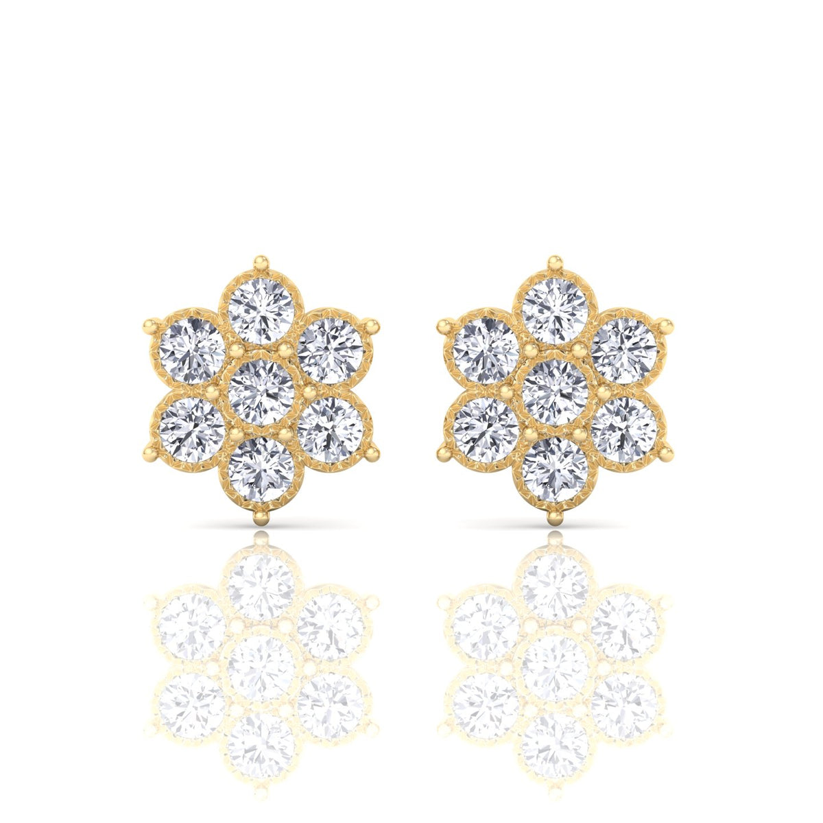 Vintage Style Natural Diamond Flower Earrings Yellow 14K