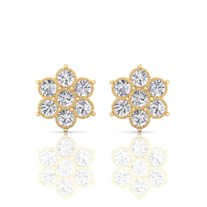 Vintage Style Natural Diamond Flower Earrings Yellow 14K