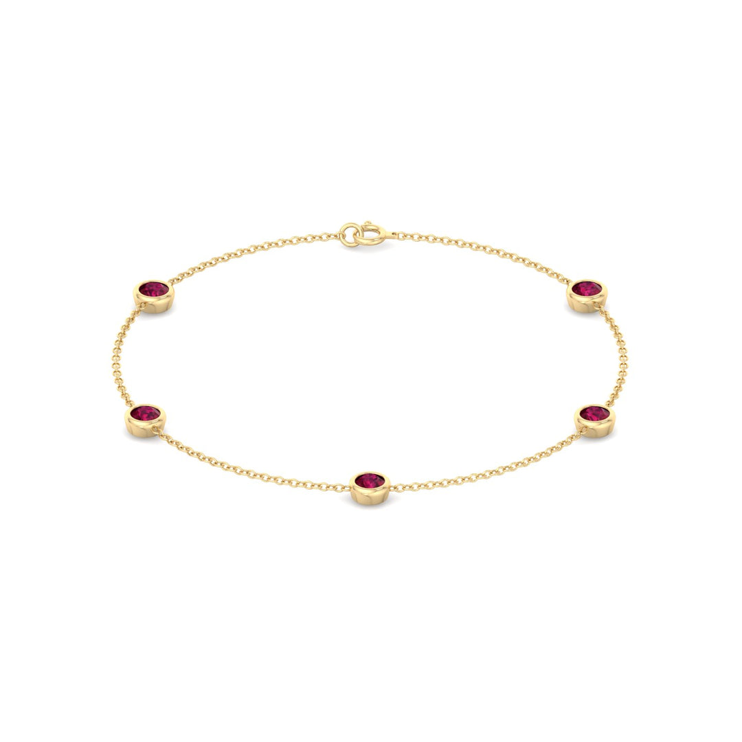 1.25CT Round Natural Red Rubies By The Yard Bracelet in Solid Gold