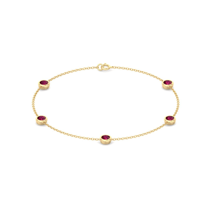 1.25CT Round Natural Red Rubies By The Yard Bracelet in Solid Gold