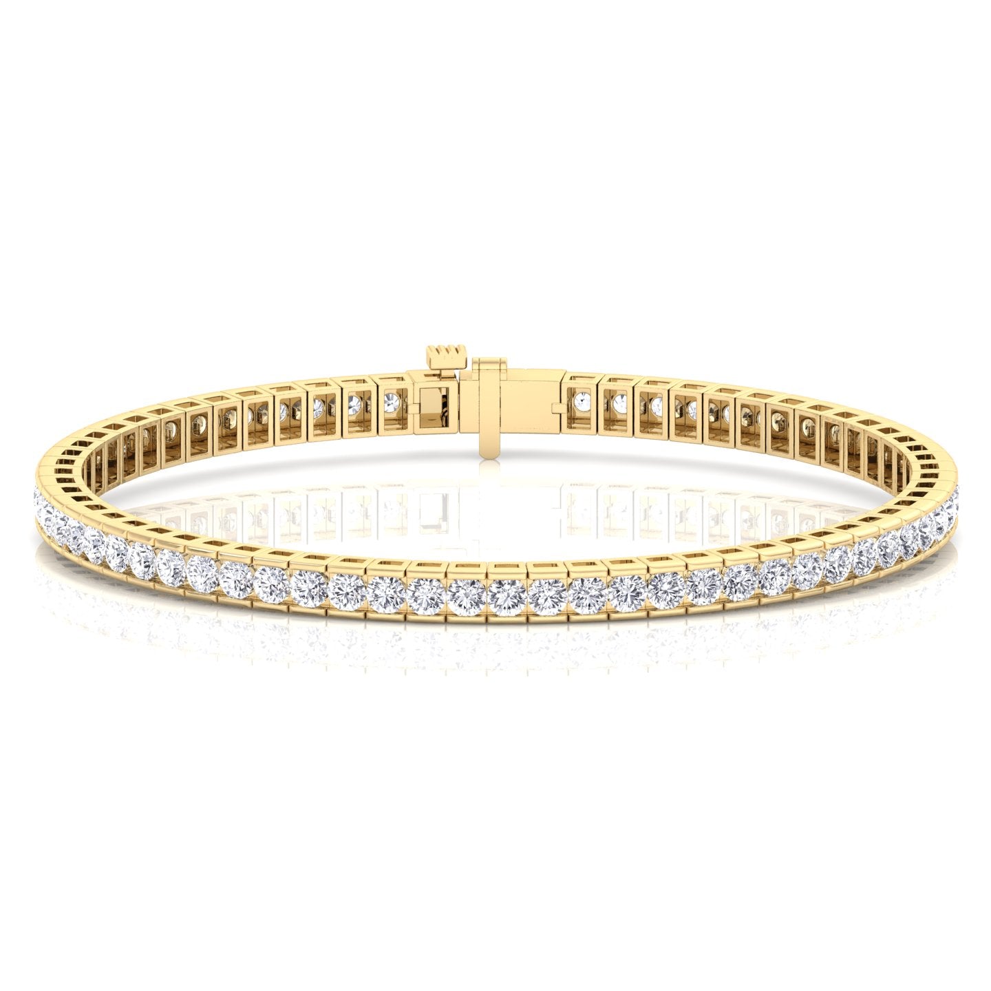 Channel Setting Round Cut Natural Diamond Tennis Bracelet  14K  Yellow Gold