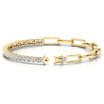 Halfway Adjustable Natural Diamond Tennis Bracelet With Paperclip Chain Yellow Gold 18K