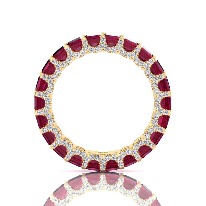 Emerald Cut Natural Red Ruby Eternity Band with Invisible Halo