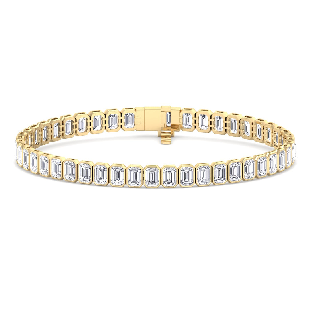 Bezel Set Emerald Shape Natural Diamond Tennis Bracelet