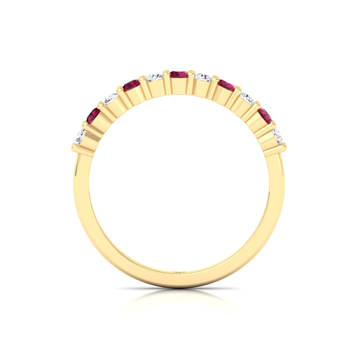 0.70CT Round Alternating Natural Red Ruby and Diamonds Halfway Eternity Band