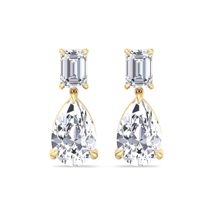Emerald and Pear Shape Natural Diamond Drop Earrings Yellow Gold 18K