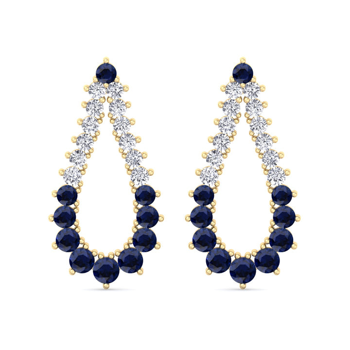 Natural Diamond & Blue Sappher Teardrop Shape Fashion Earrings