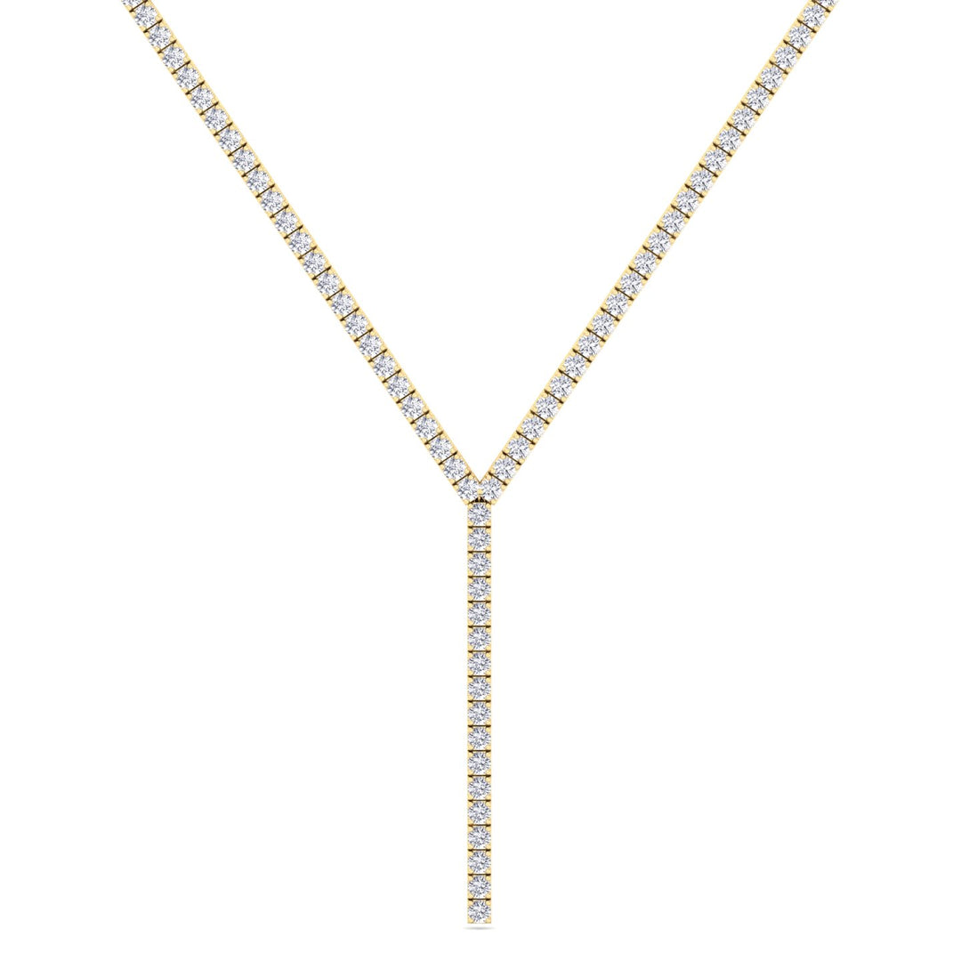 4 Prong Natural Diamond Y Drop Tennis Necklace YG