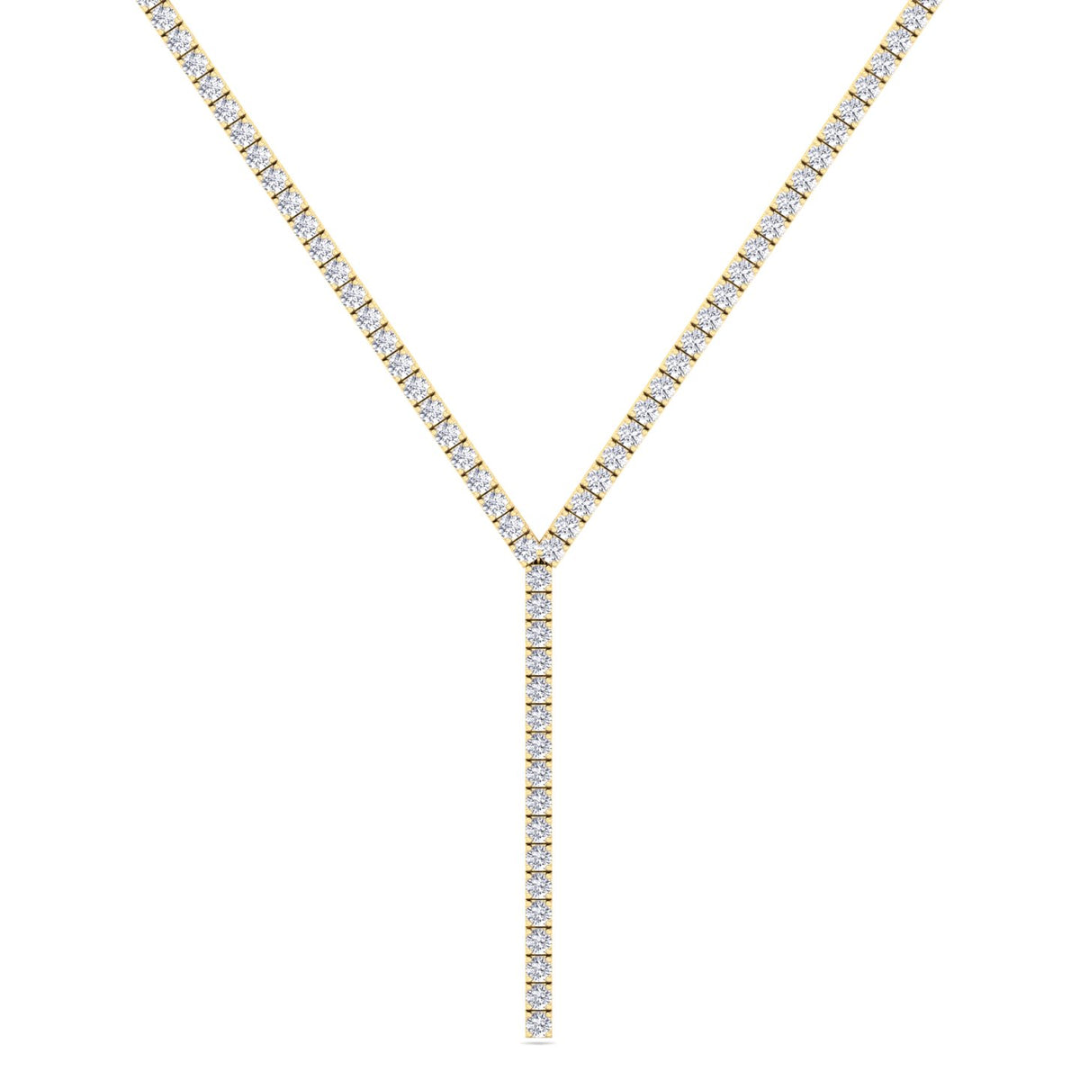 4 Prong Natural Diamond Y Drop Tennis Necklace YG