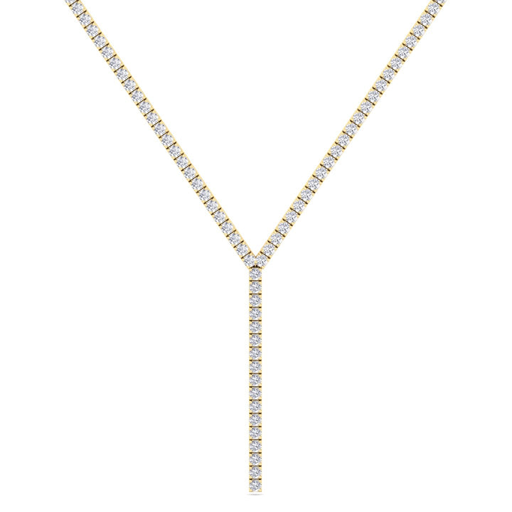 4 Prong Natural Diamond Y Drop Tennis Necklace YG