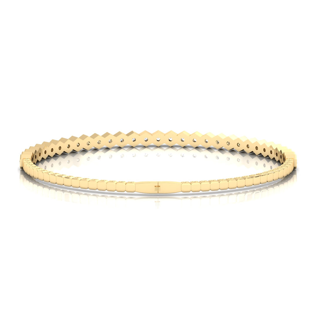 Hexagonal Bezel Set Natural Diamond Flexible Bangle Yellow Gold 