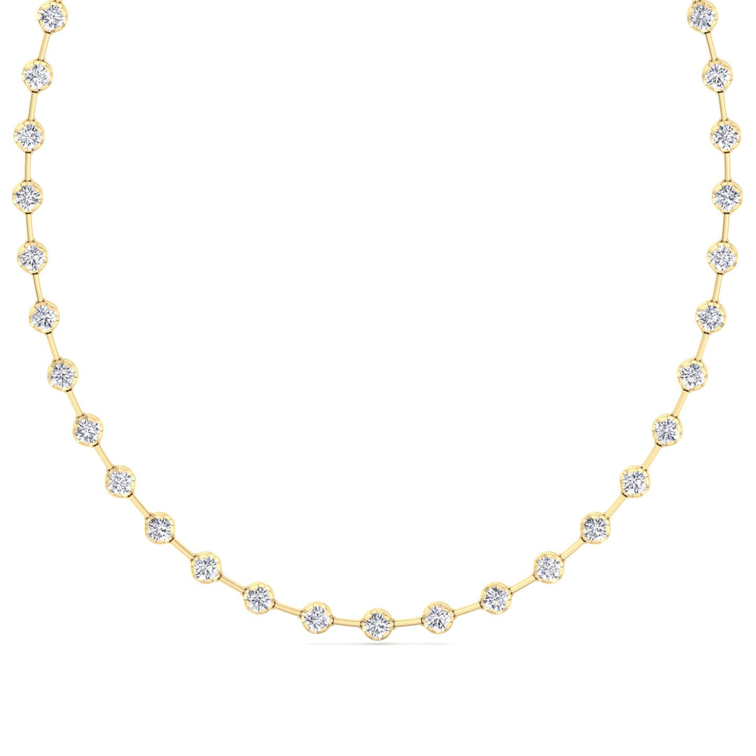 Crown Prong Round Natural Diamond Bar Necklace Yellow Gold  18K