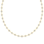 Crown Prong Round Natural Diamond Bar Necklace Yellow Gold  18K