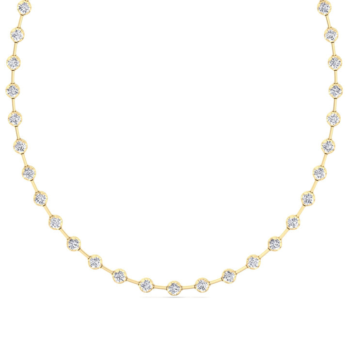 Crown Prong Round Natural Diamond Bar Necklace Yellow Gold  18K